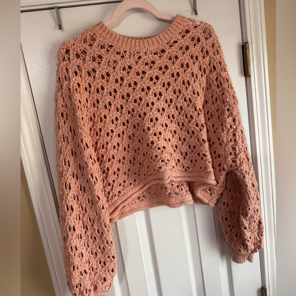 Miss Love Women’s Open-Knit Cropped Sweater - Dusty Rose